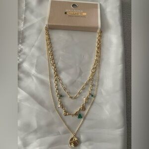 NWT Ava & Aiden Gold Plated Necklace w/ fresh water pearls & green highlights